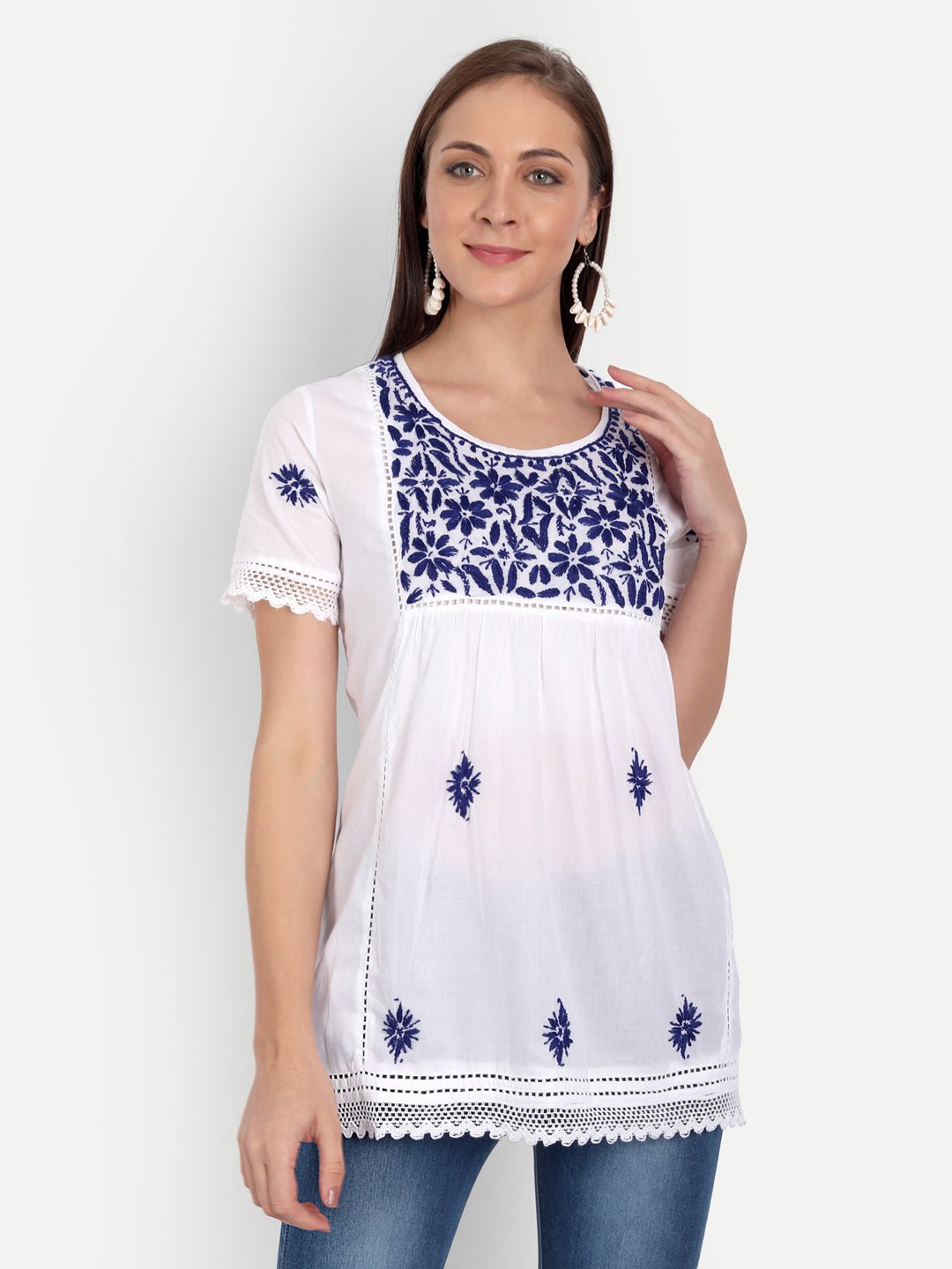 Lucknow Chikankari Hand Embroidered Top - Indiankala4u