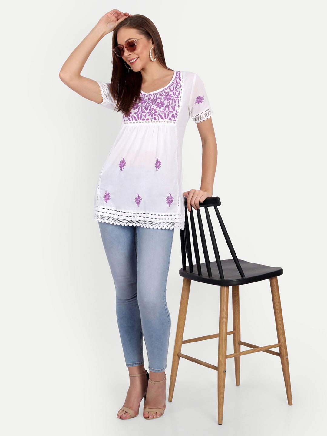 Lucknow Chikankari Hand Embroidered Top - Indiankala4u