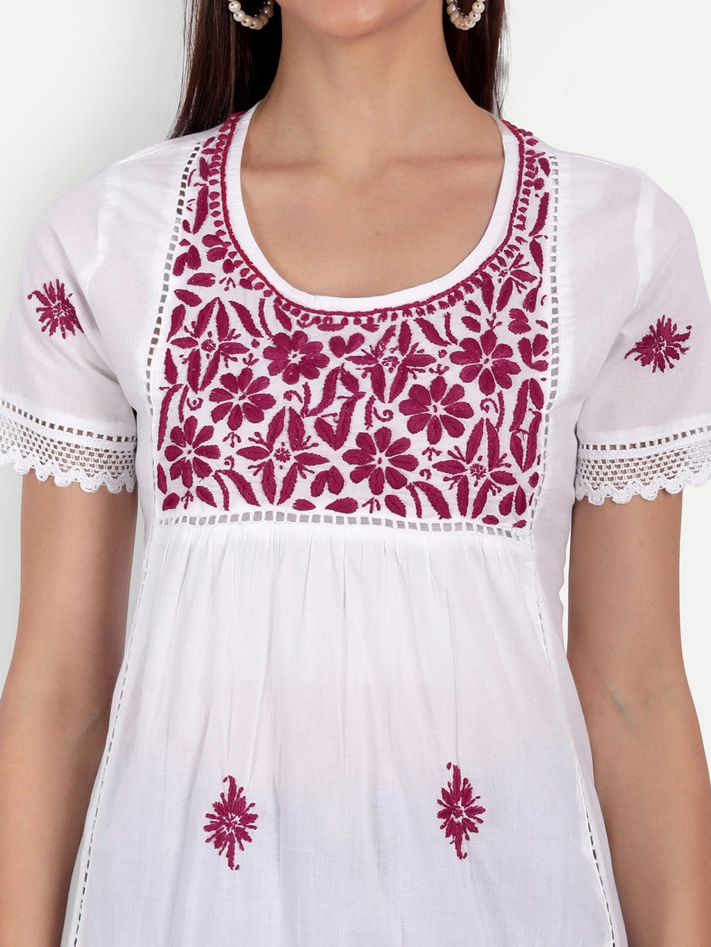 Lucknow Chikankari Hand Embroidered Top - Indiankala4u