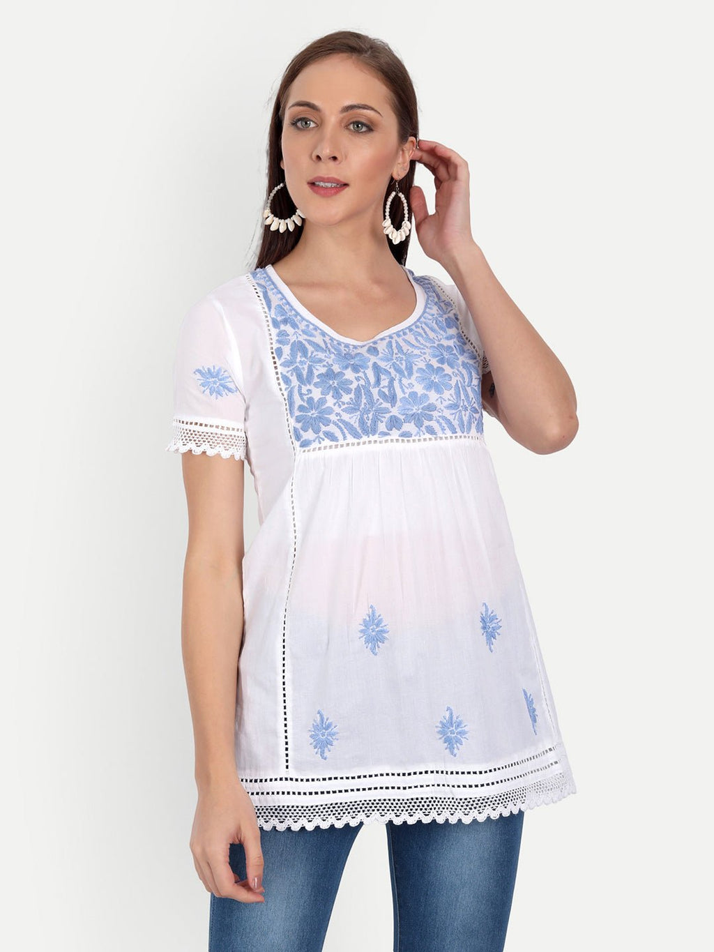 Lucknow Chikankari Hand Embroidered Top - Indiankala4u