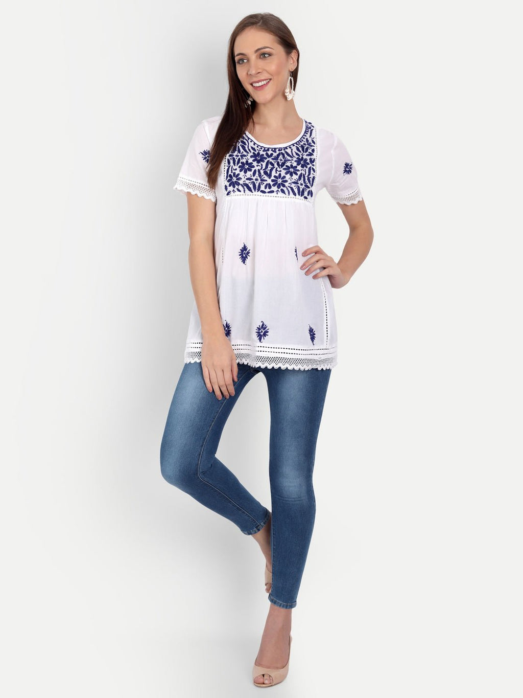 Lucknow Chikankari Hand Embroidered Top - Indiankala4u