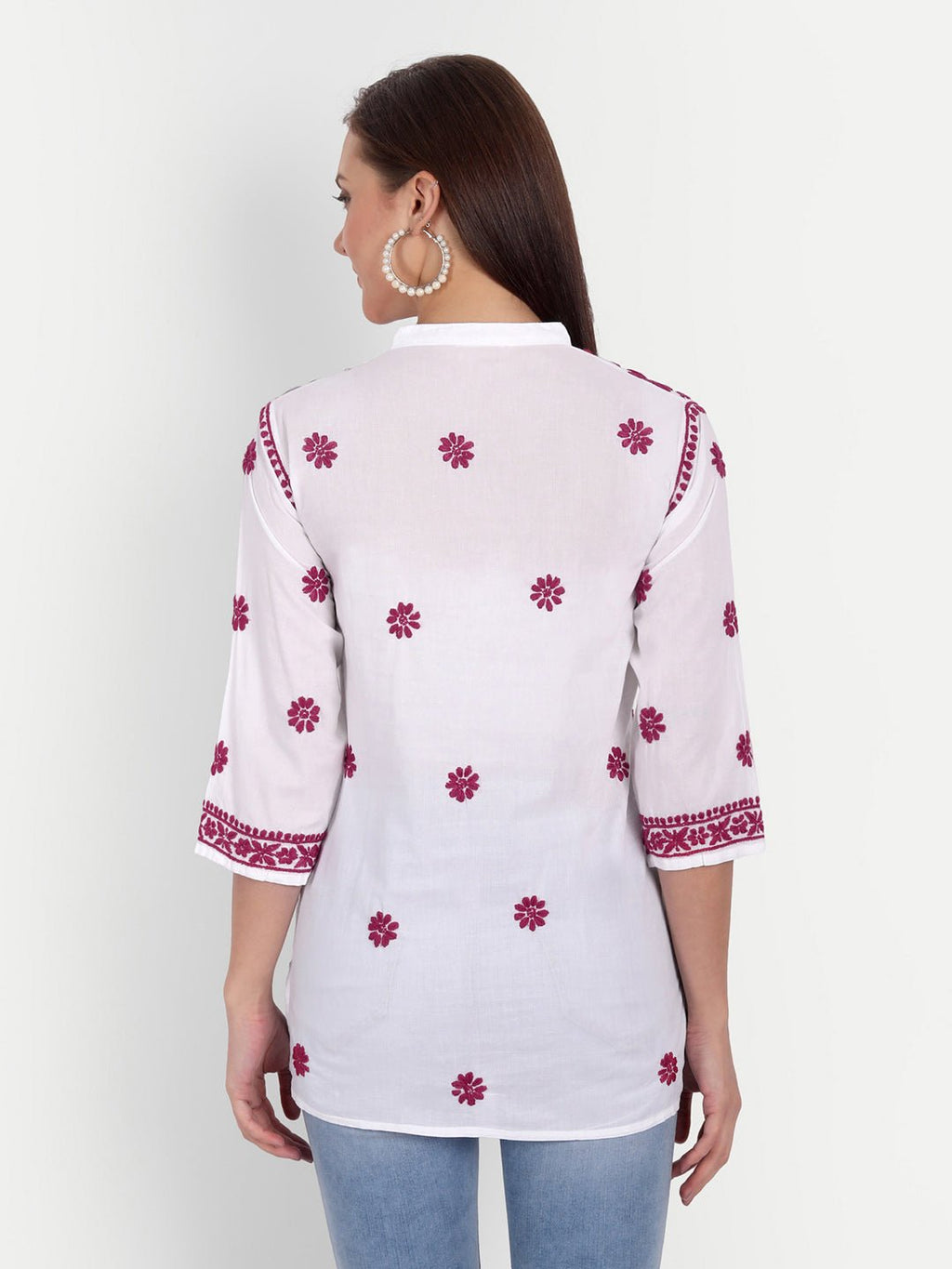 Lucknow Chikankari Hand Embroidered Top Cotton - Indiankala4u