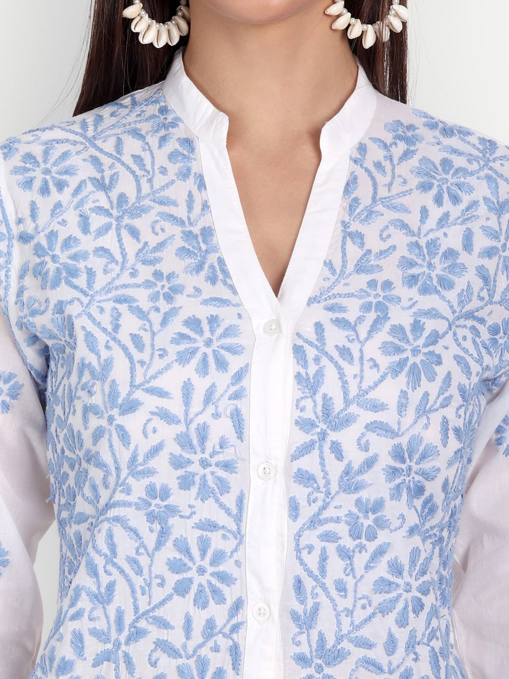 Lucknow Chikankari Hand Embroidered Top Cotton - Indiankala4u