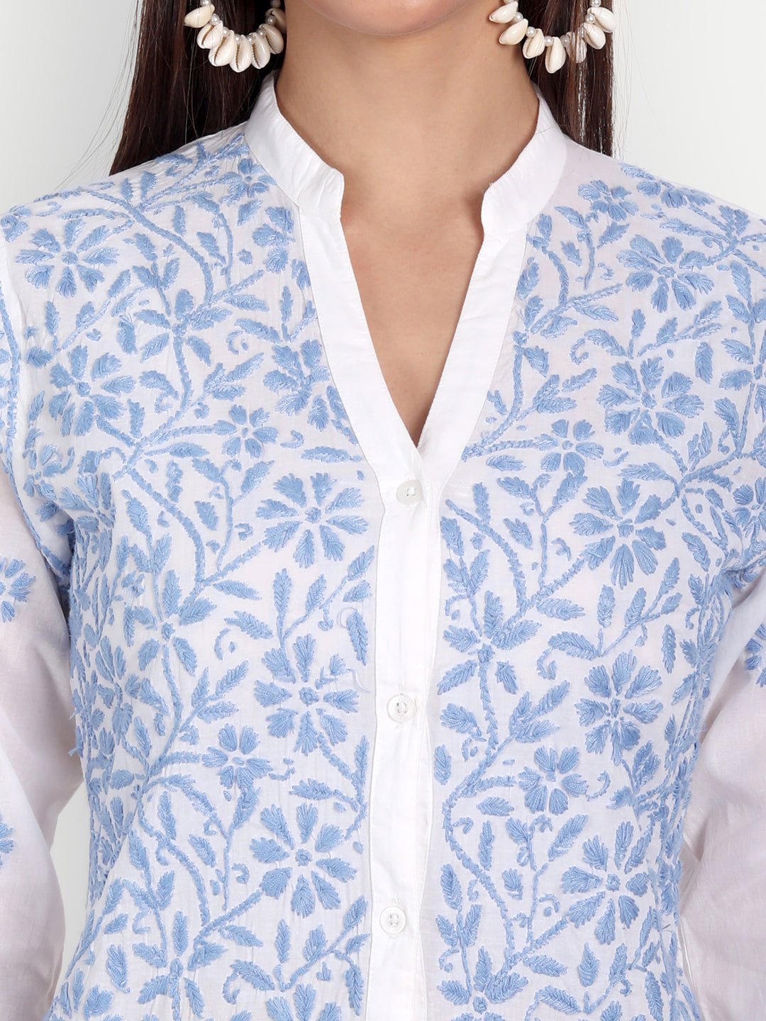 Lucknow Chikankari Hand Embroidered Top Cotton - Indiankala4u