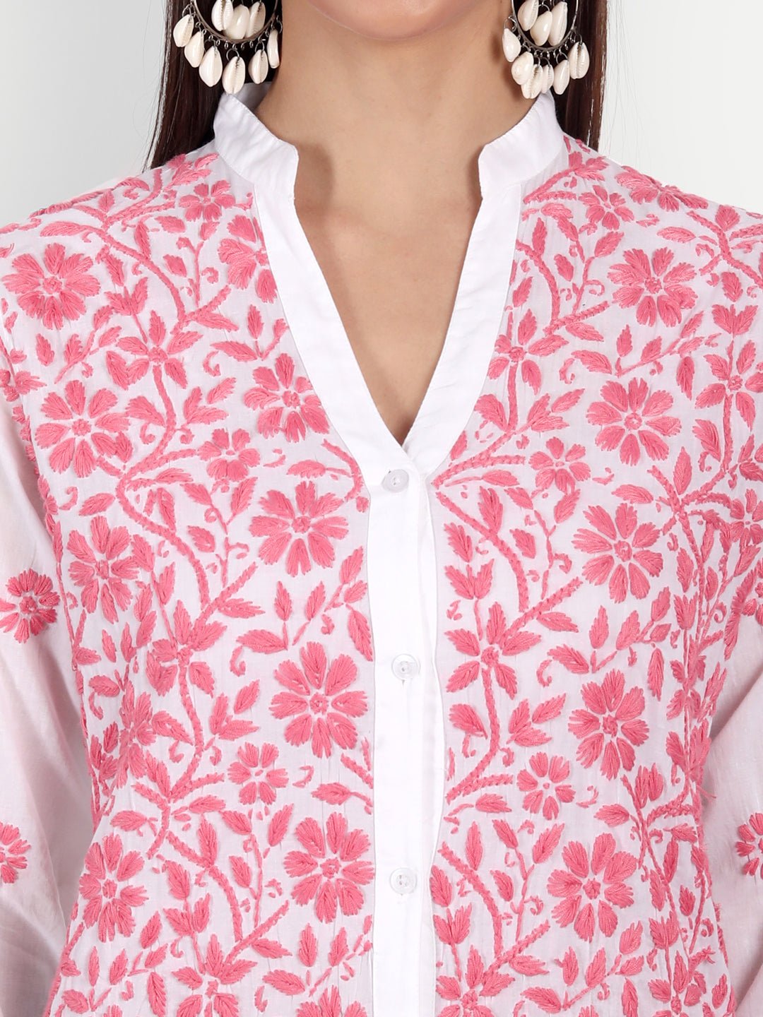 Lucknow Chikankari Hand Embroidered Top Cotton - Indiankala4u