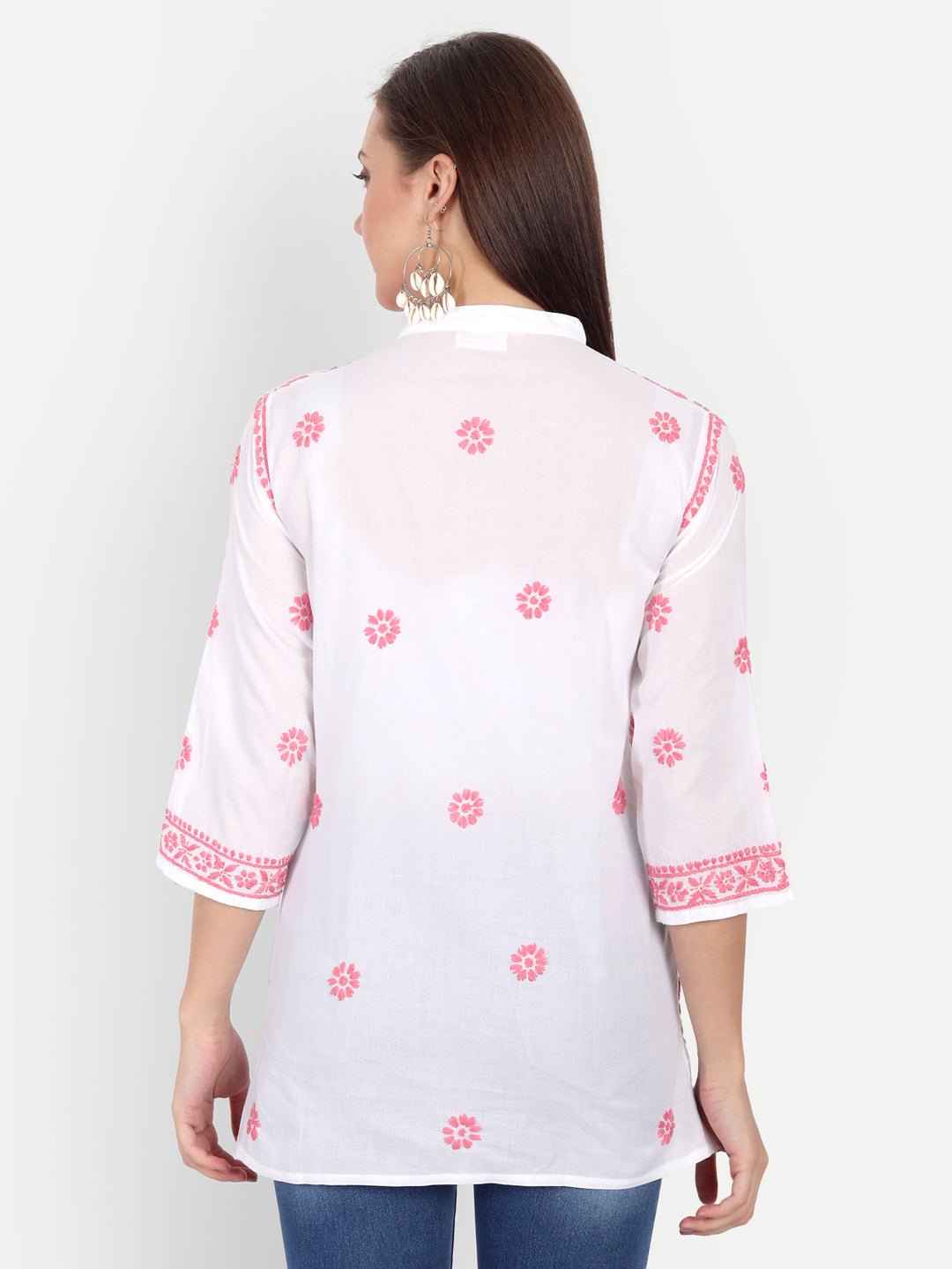 Lucknow Chikankari Hand Embroidered Top Cotton - Indiankala4u