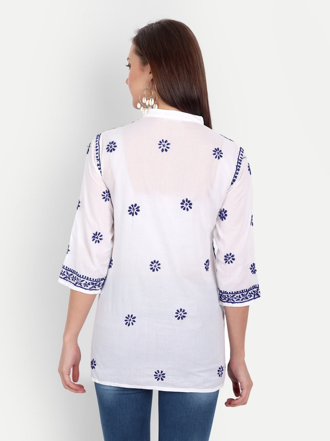 Lucknow Chikankari Hand Embroidered Top Cotton - Indiankala4u