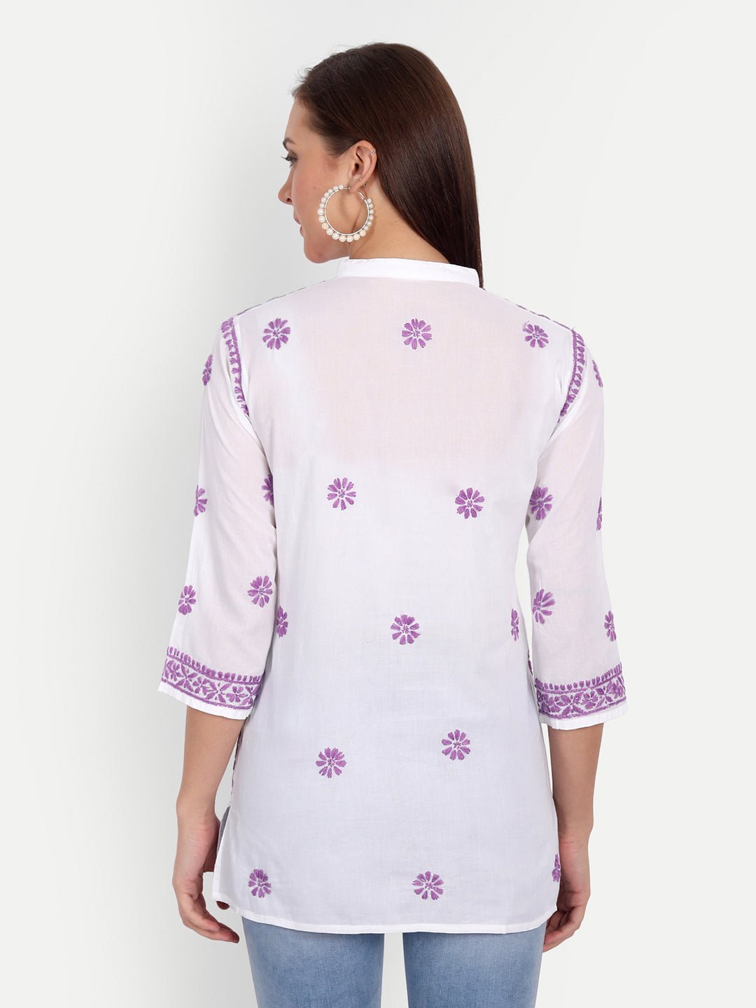 Lucknow Chikankari Hand Embroidered Top Cotton - Indiankala4u