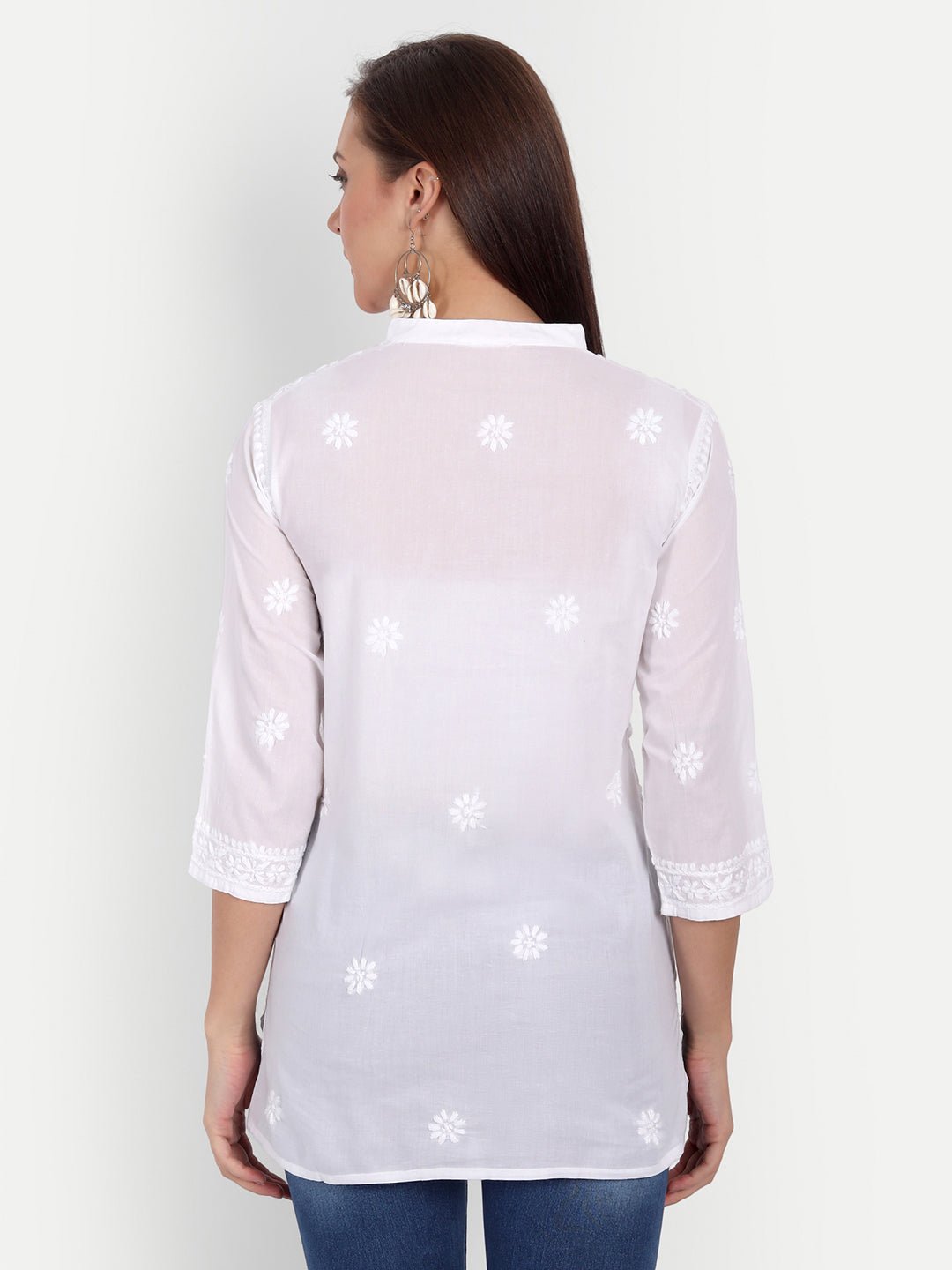 Lucknow Chikankari Hand Embroidered Top Cotton - Indiankala4u