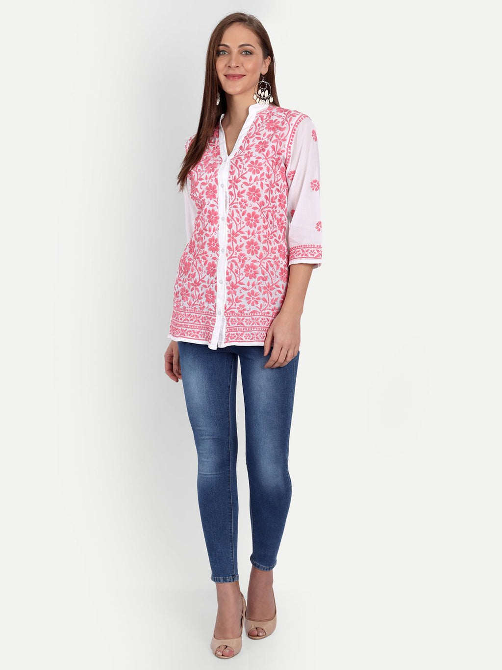 Lucknow Chikankari Hand Embroidered Top Cotton - Indiankala4u