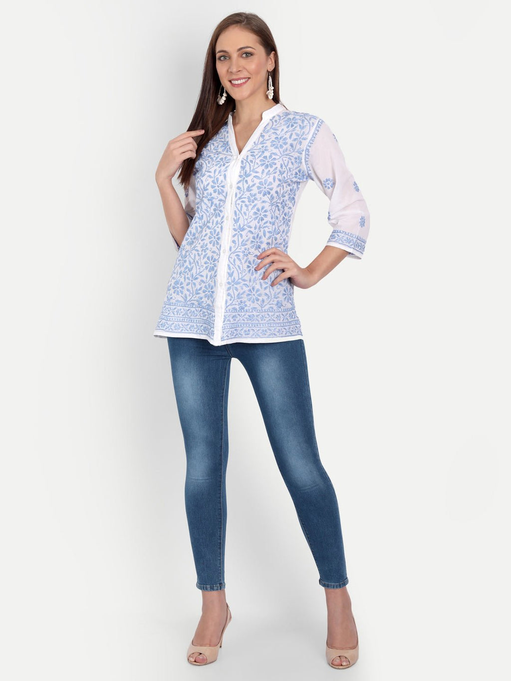 Lucknow Chikankari Hand Embroidered Top Cotton - Indiankala4u