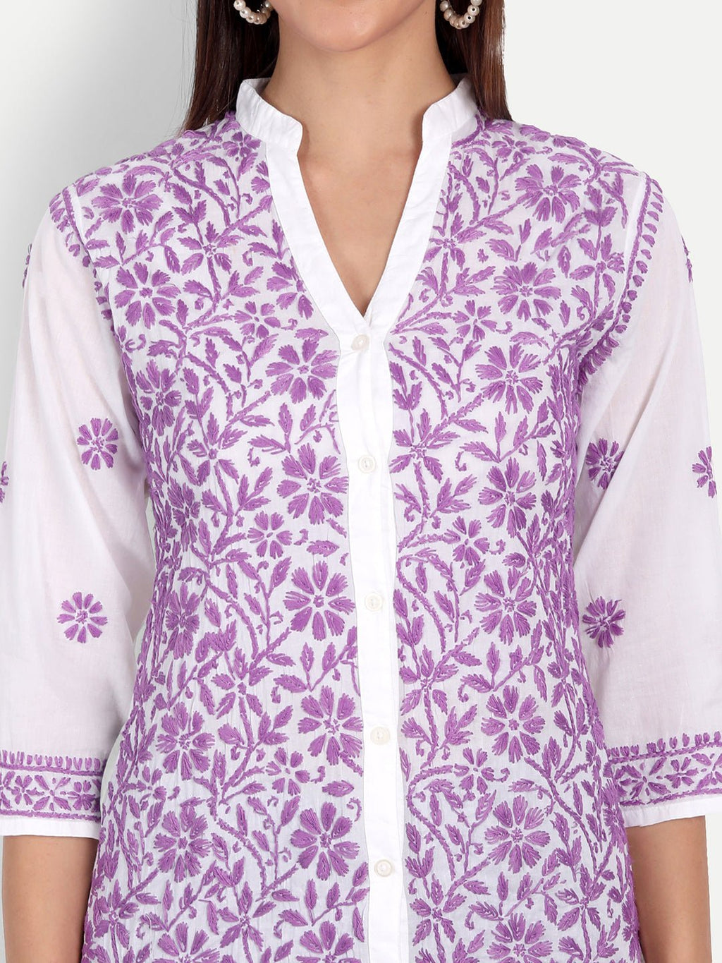 Lucknow Chikankari Hand Embroidered Top Cotton - Indiankala4u