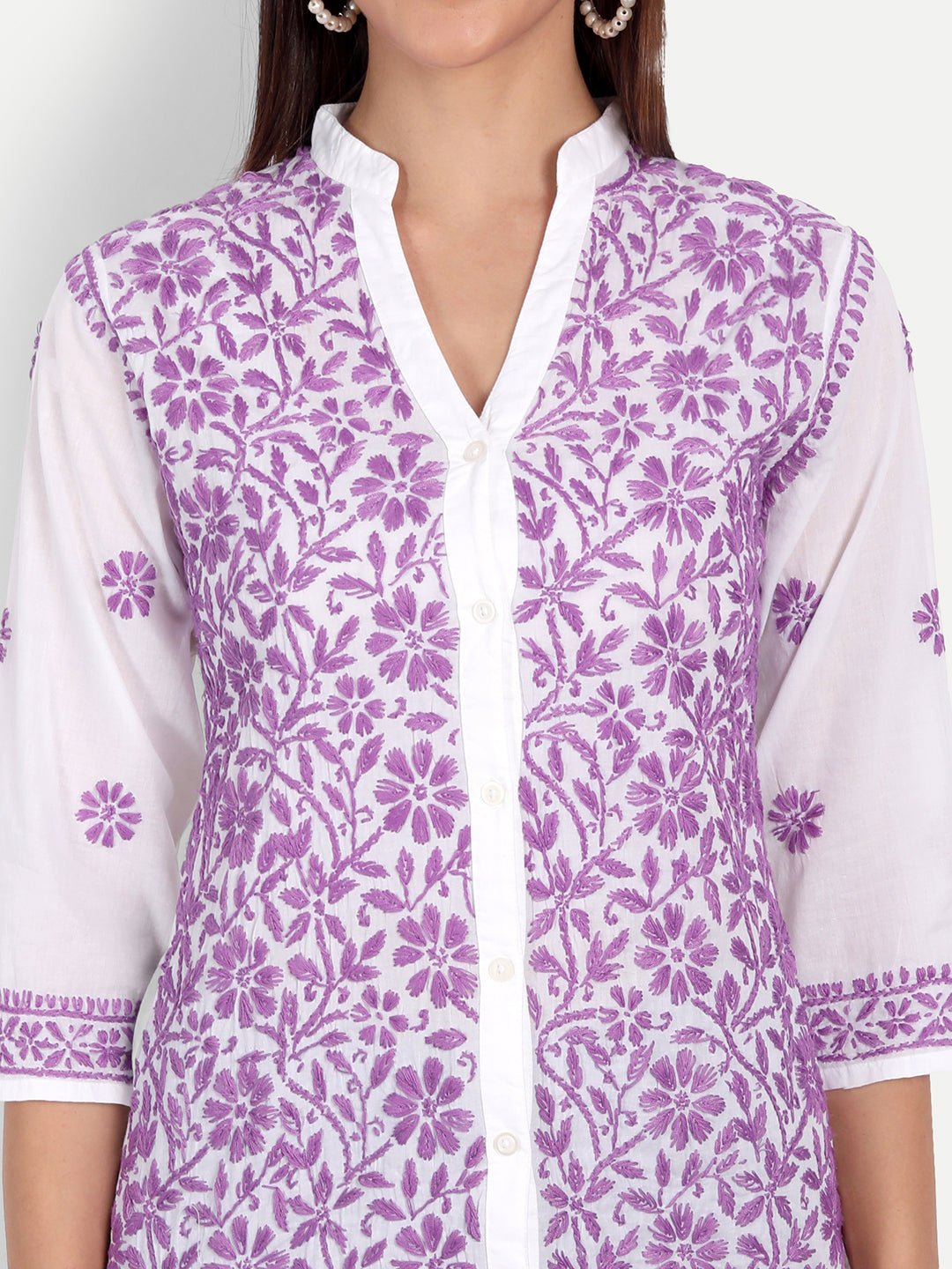 Lucknow Chikankari Hand Embroidered Top Cotton - Indiankala4u