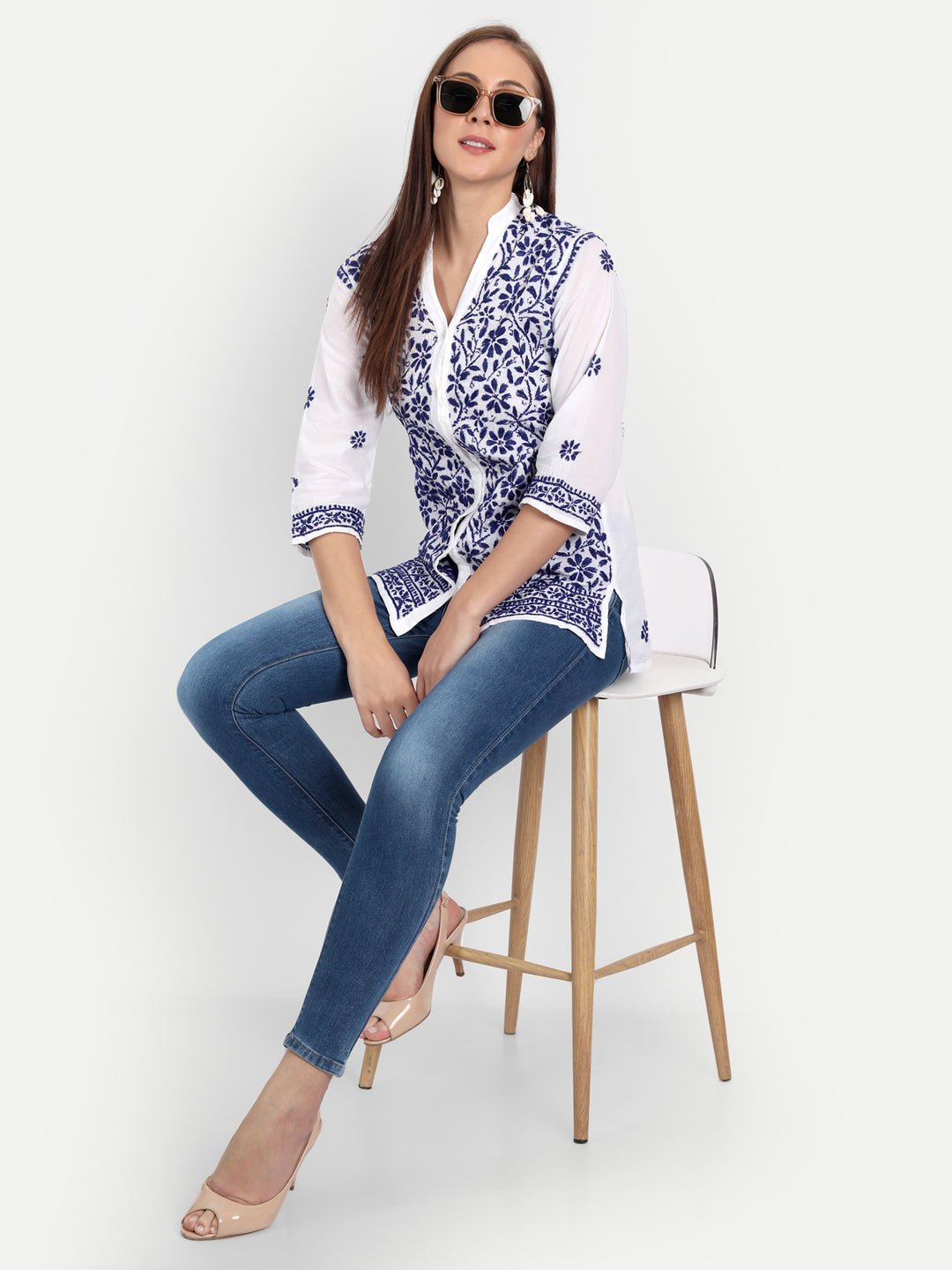 Lucknow Chikankari Hand Embroidered Top Cotton - Indiankala4u