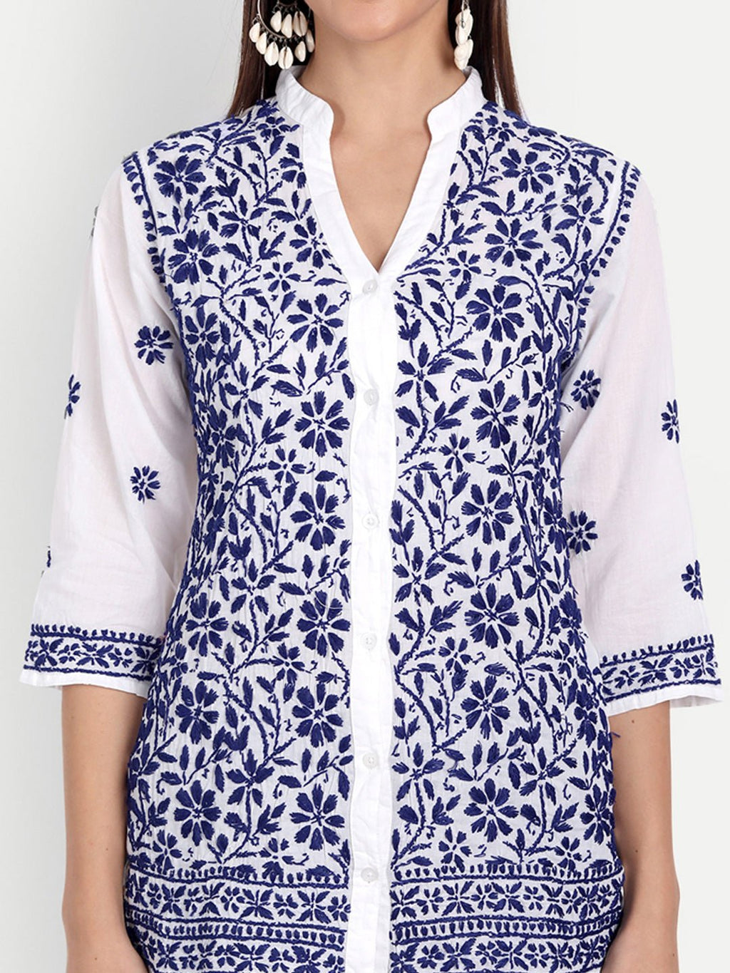 Lucknow Chikankari Hand Embroidered Top Cotton - Indiankala4u