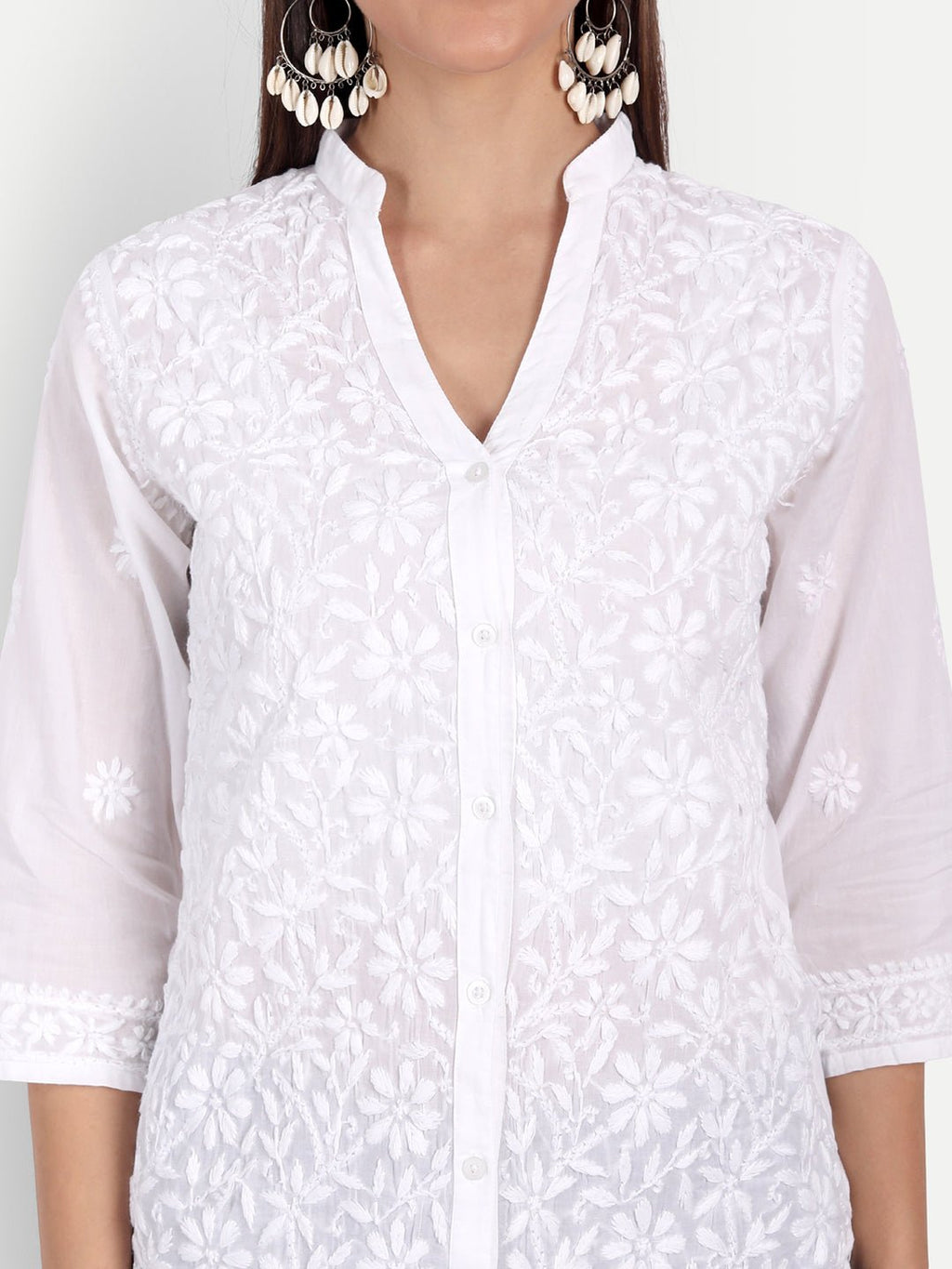 Lucknow Chikankari Hand Embroidered Top Cotton - Indiankala4u