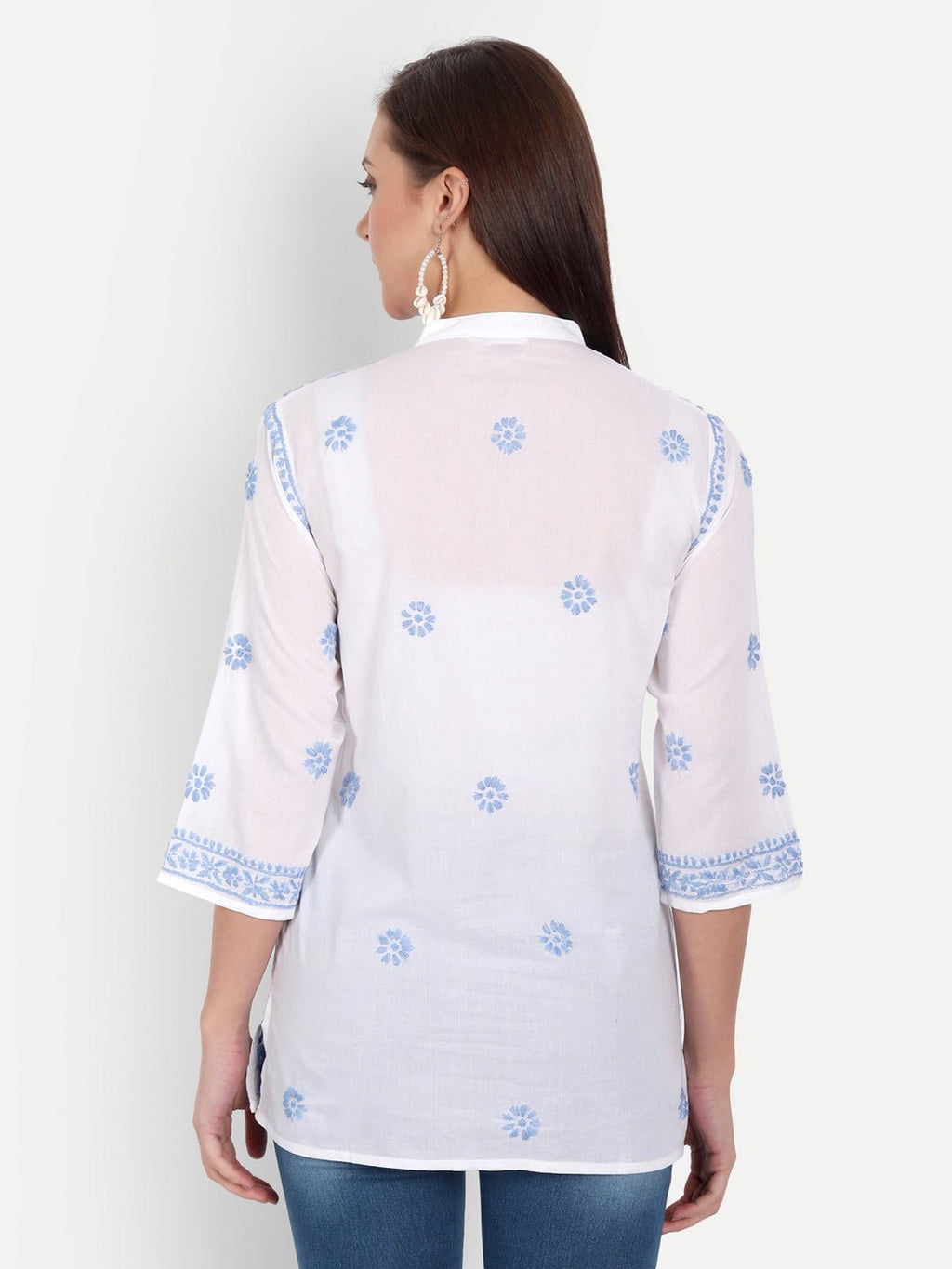 Lucknow Chikankari Hand Embroidered Top Cotton - Indiankala4u