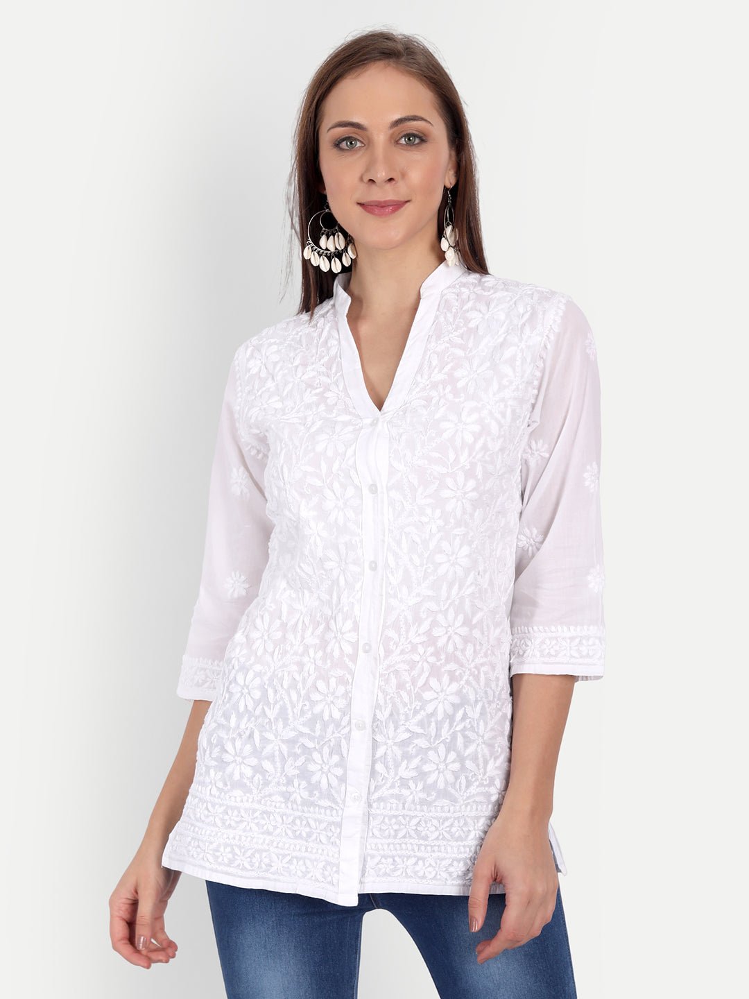 Lucknow Chikankari Hand Embroidered Top Cotton - Indiankala4u