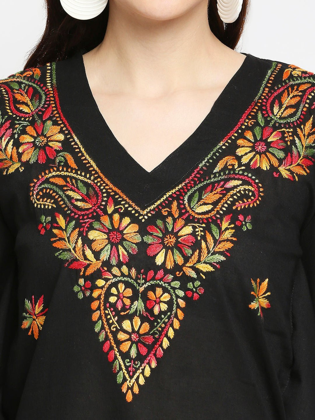 Lucknow Chikankari Hand Embroidered Top Cotton Kaftan - Indiankala4u