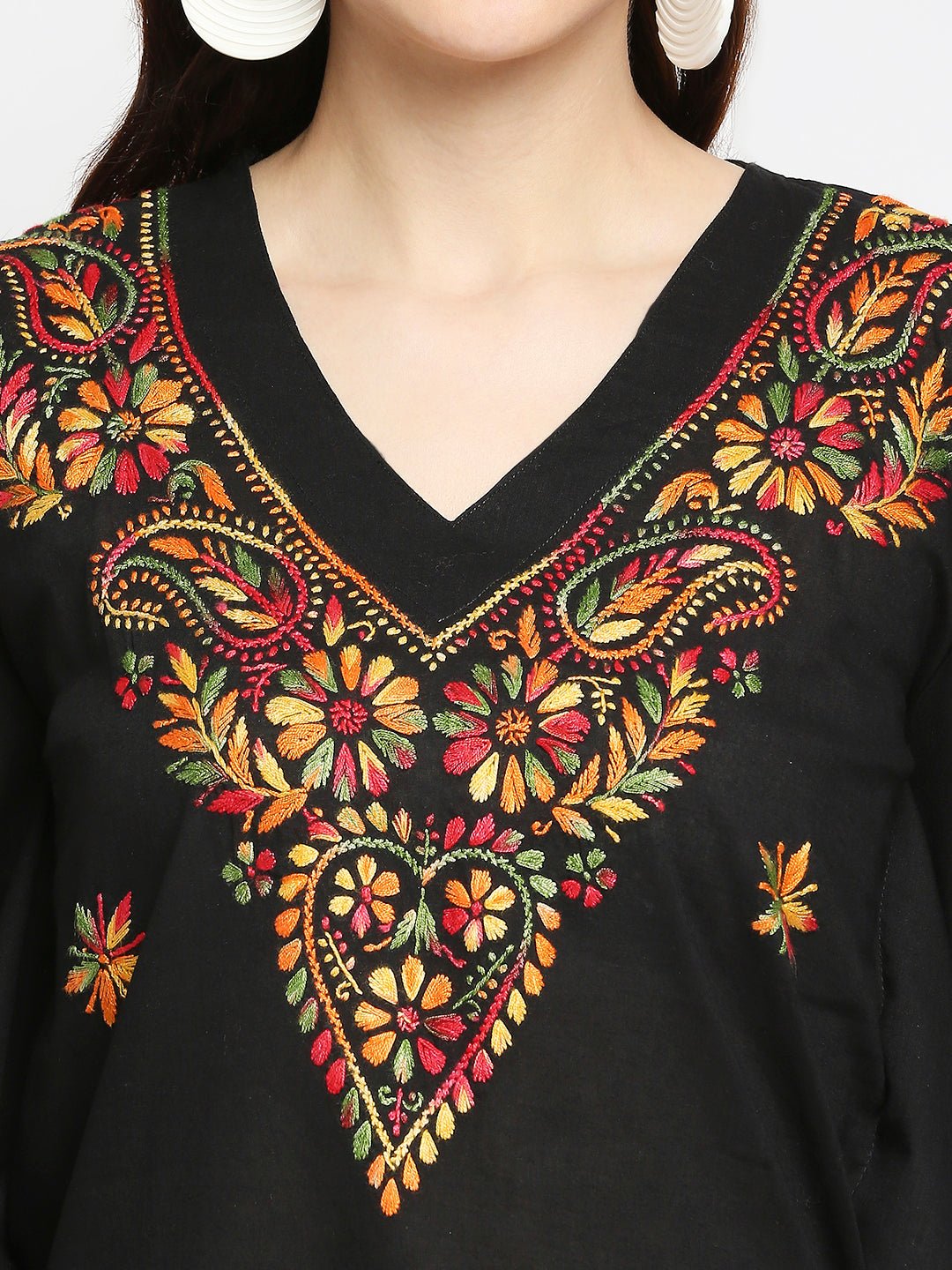 Lucknow Chikankari Hand Embroidered Top Cotton Kaftan - Indiankala4u