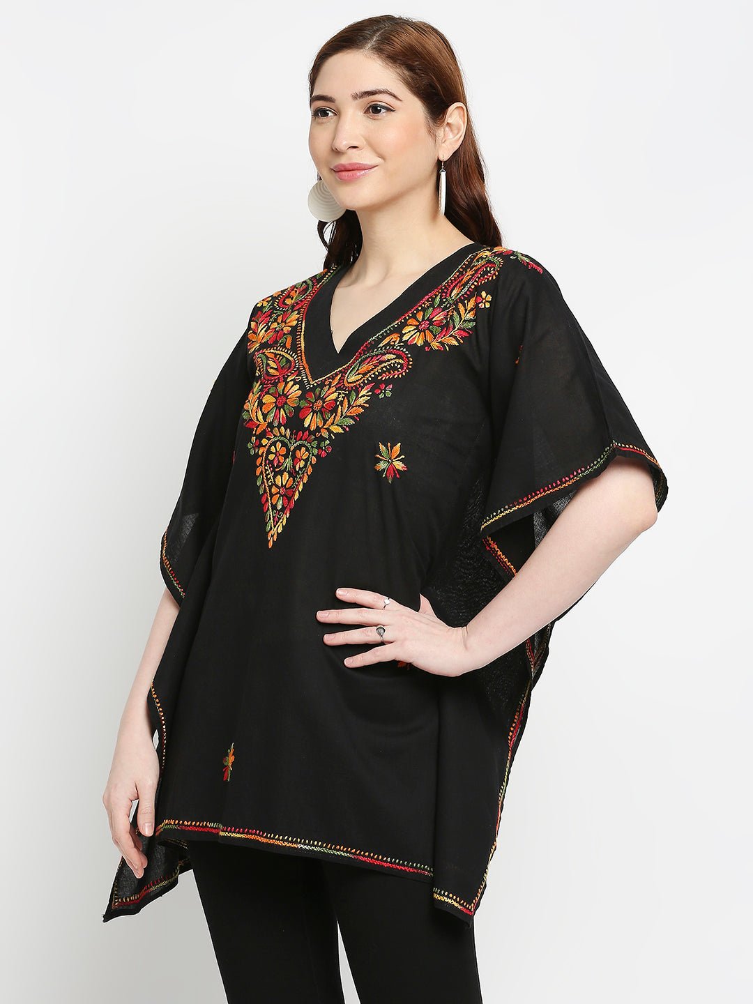 Lucknow Chikankari Hand Embroidered Top Cotton Kaftan - Indiankala4u