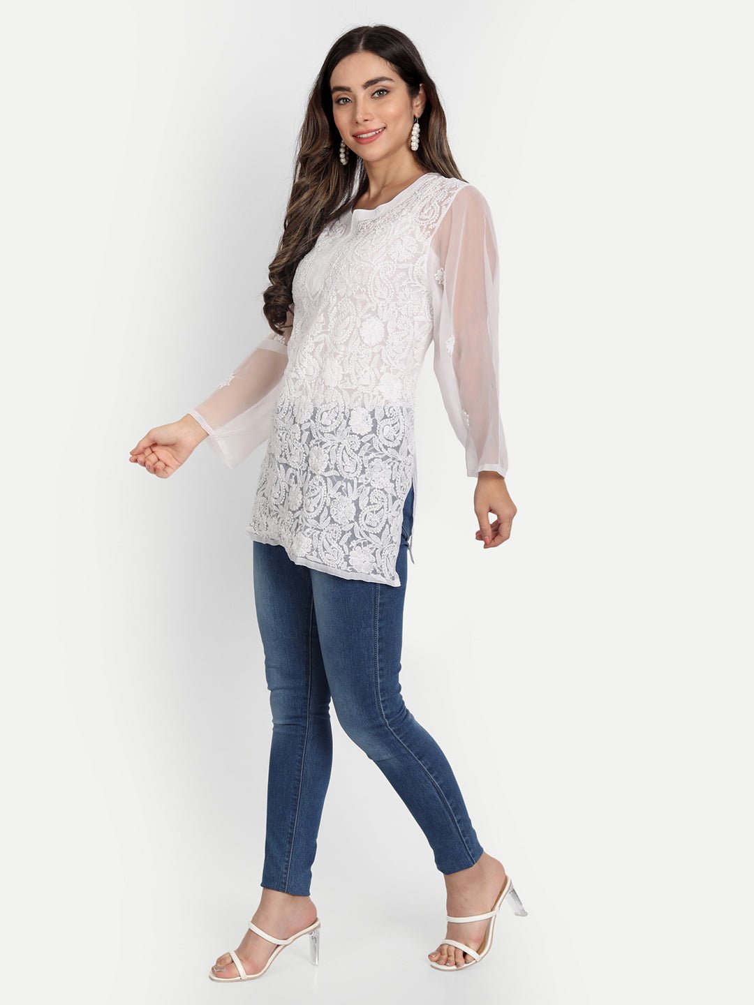 Lucknow Chikankari Hand Embroidered Top Georgette - Indiankala4u