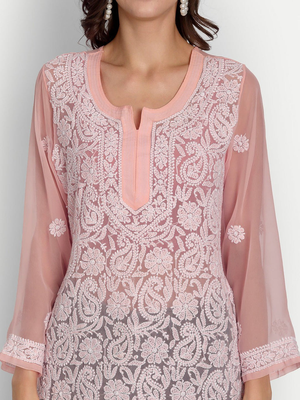 Lucknow Chikankari Hand Embroidered Top Georgette - Indiankala4u