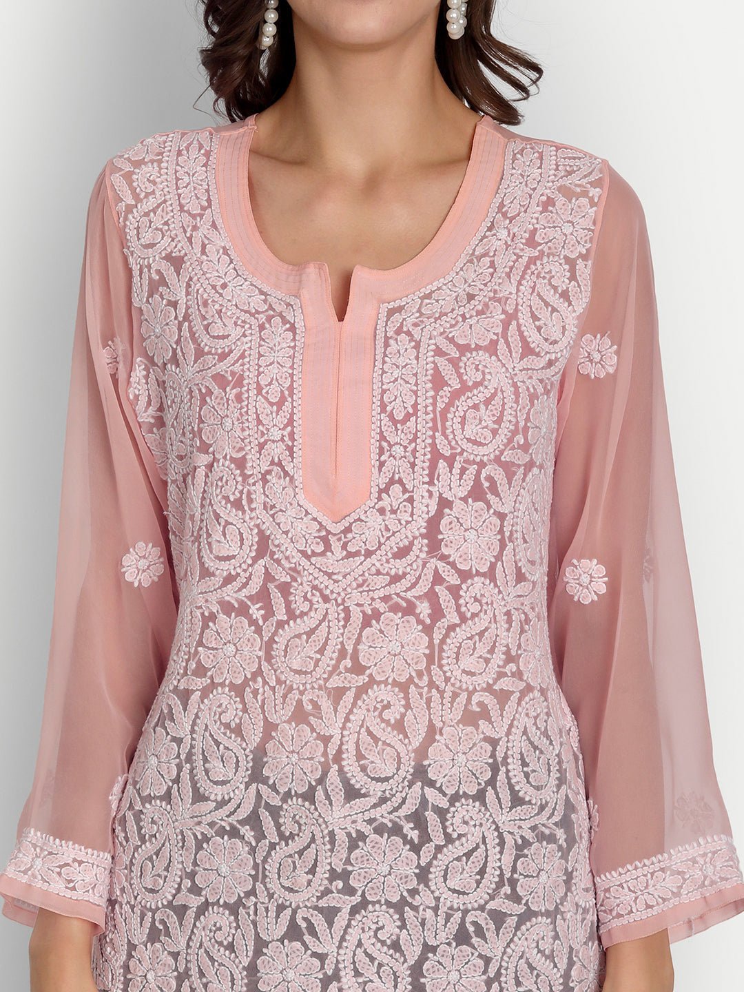 Lucknow Chikankari Hand Embroidered Top Georgette - Indiankala4u