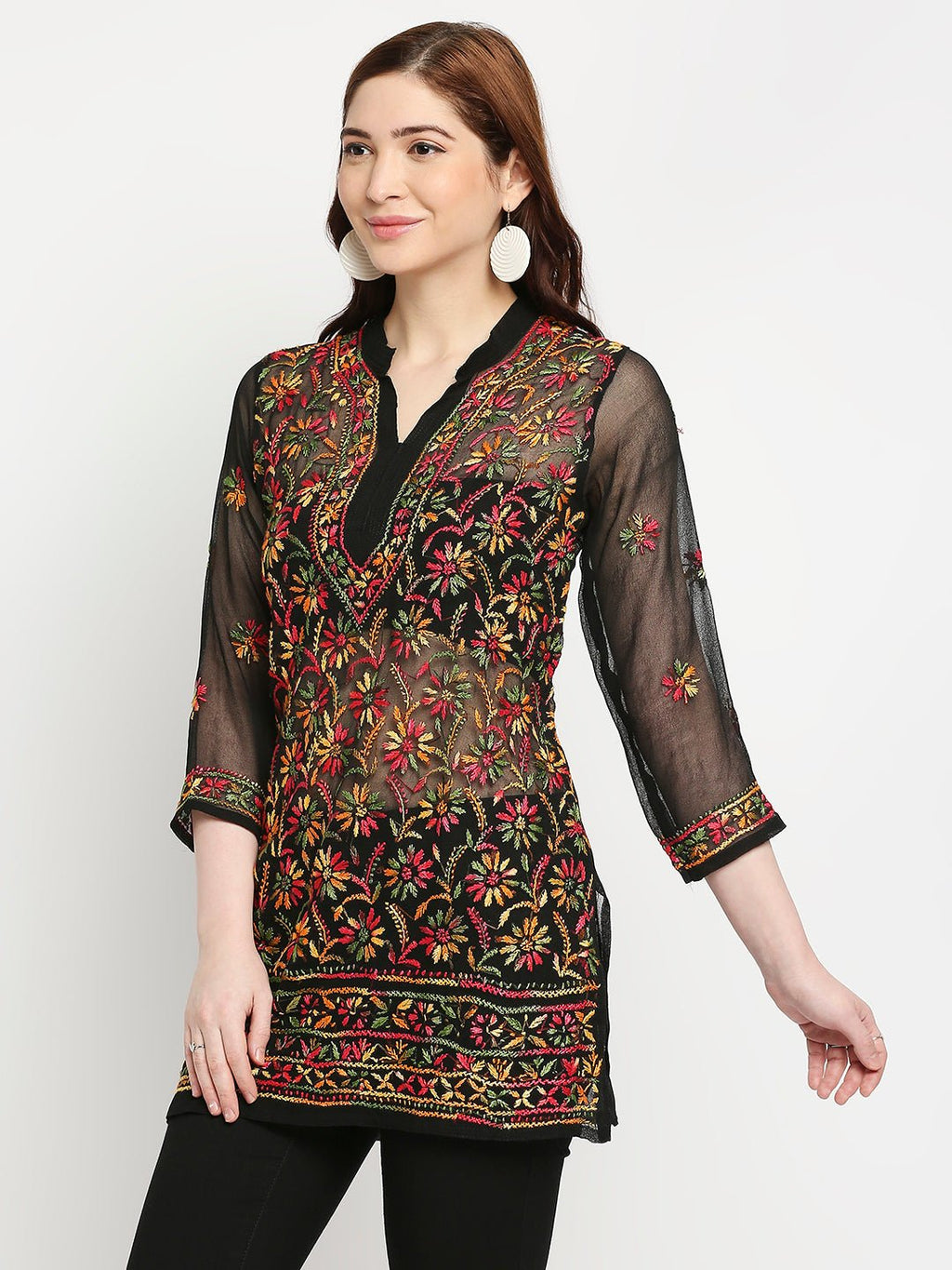 Lucknow Chikankari Hand Embroidered Top Georgette - Indiankala4u