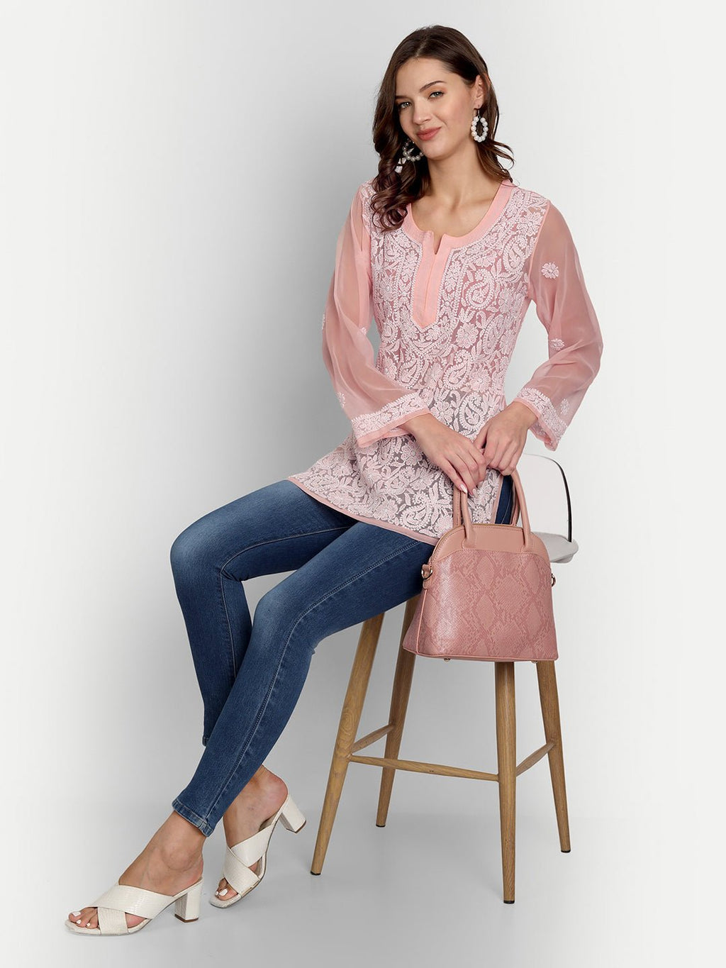 Lucknow Chikankari Hand Embroidered Top Georgette - Indiankala4u