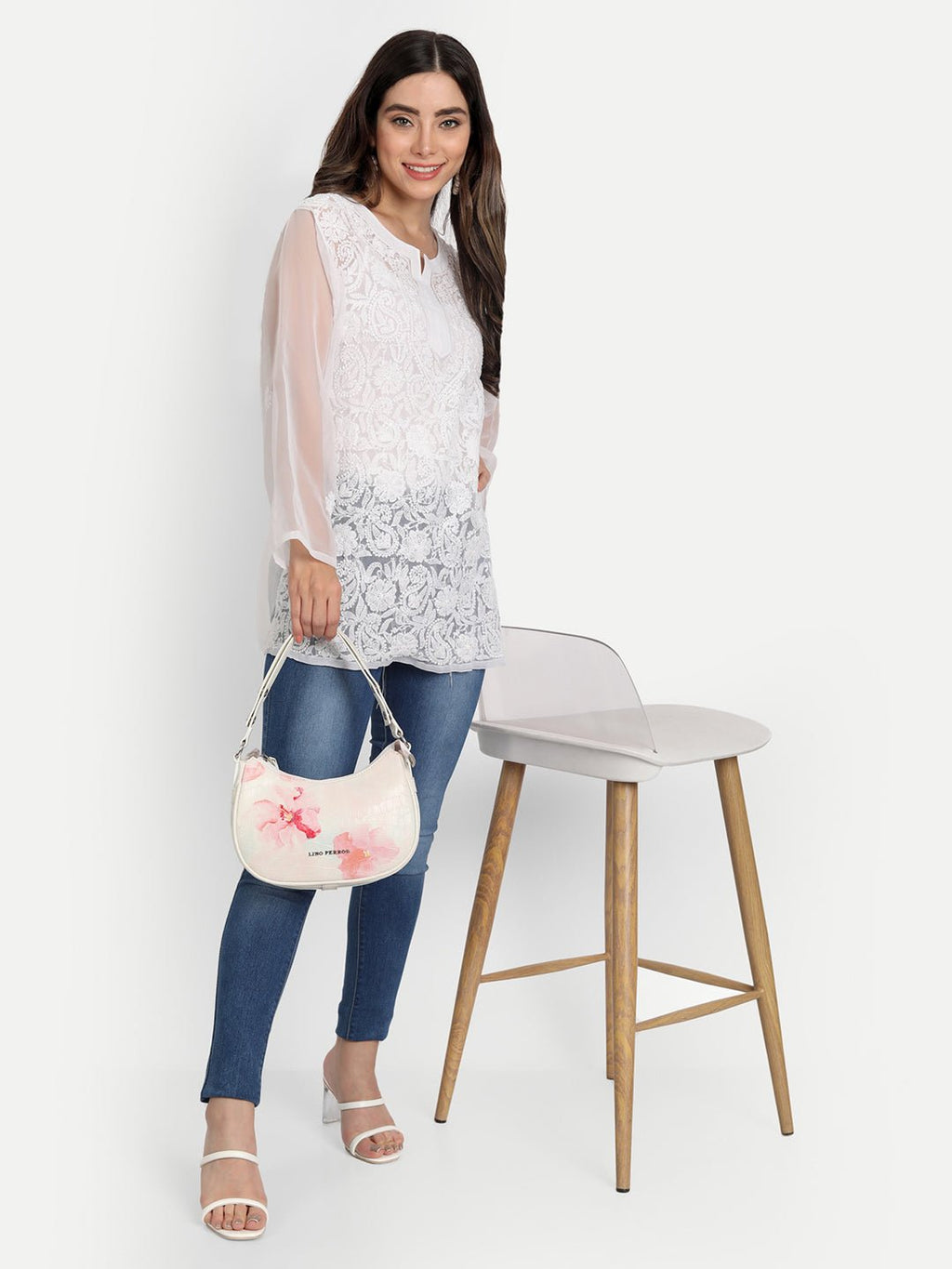 Lucknow Chikankari Hand Embroidered Top Georgette - Indiankala4u