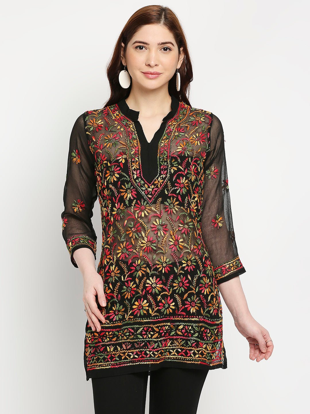 Lucknow Chikankari Hand Embroidered Top Georgette - Indiankala4u