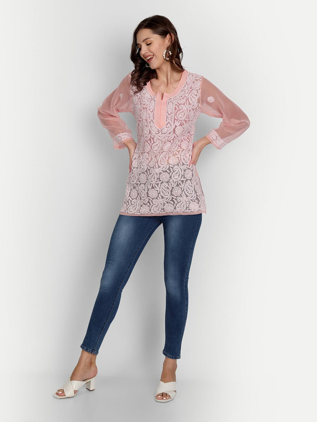 Lucknow Chikankari Hand Embroidered Top Georgette - Indiankala4u