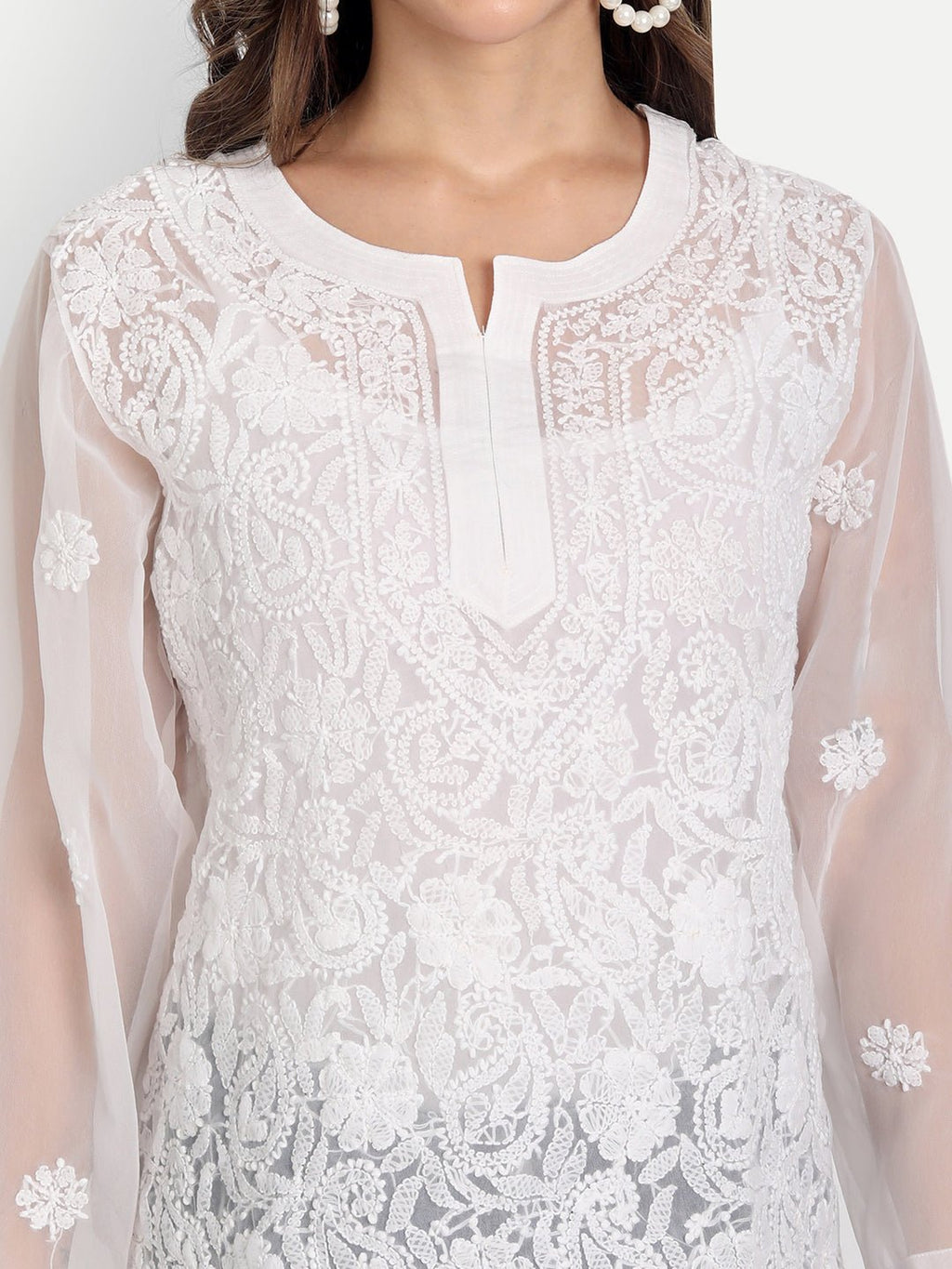 Lucknow Chikankari Hand Embroidered Top Georgette - Indiankala4u
