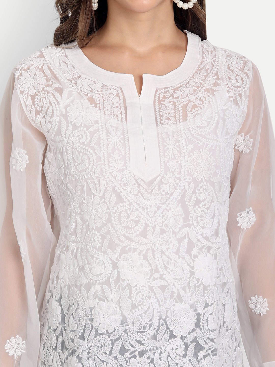 Lucknow Chikankari Hand Embroidered Top Georgette - Indiankala4u