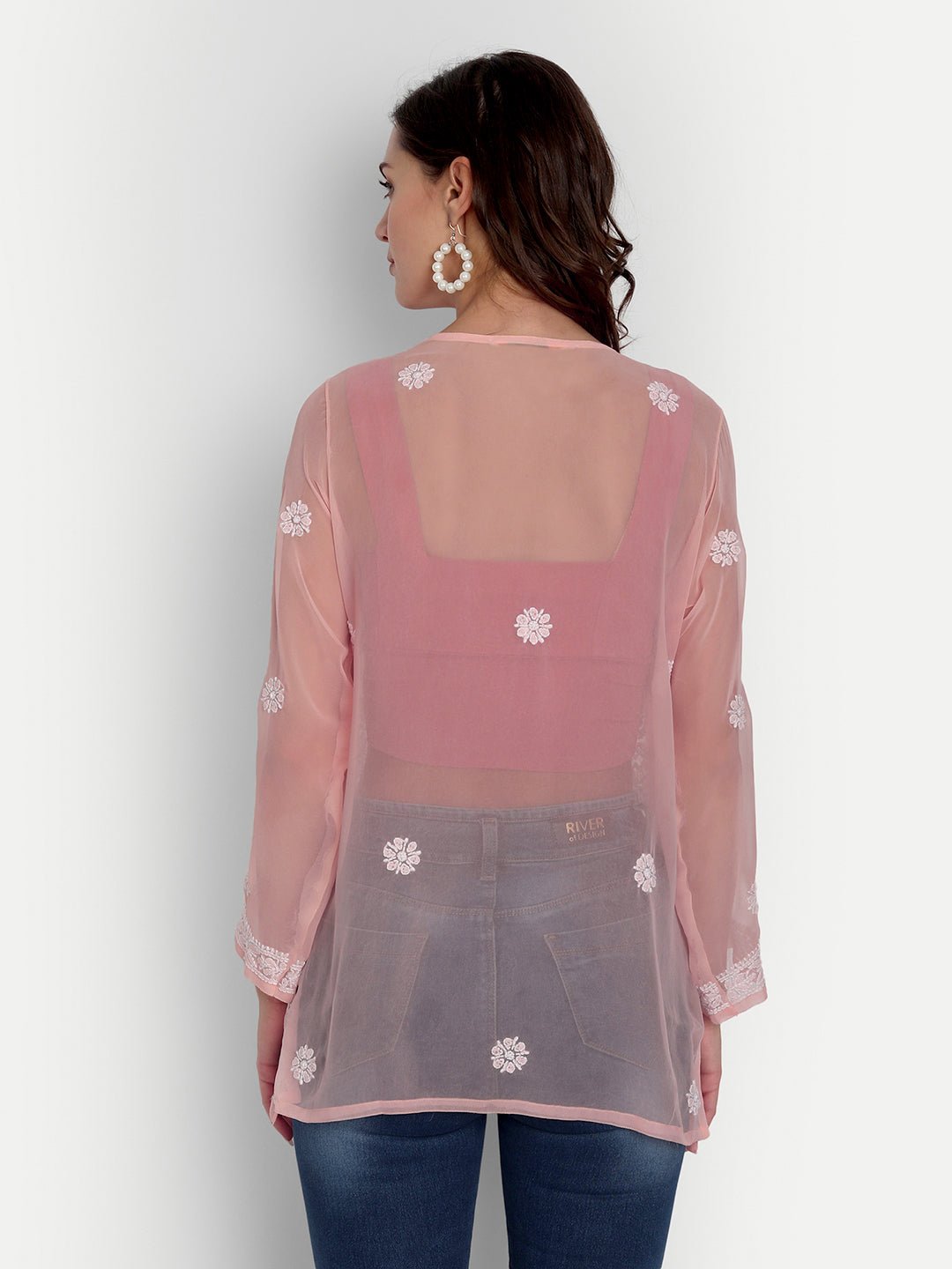 Lucknow Chikankari Hand Embroidered Top Georgette - Indiankala4u