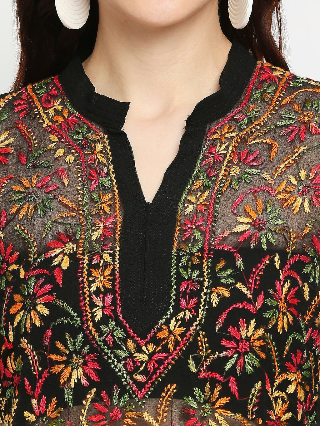 Lucknow Chikankari Hand Embroidered Top Georgette - Indiankala4u