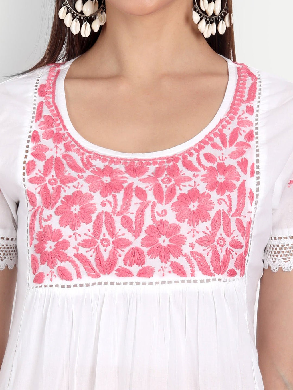 Lucknow Chikankari Hand Embroidered Top Pink - Indiankala4u