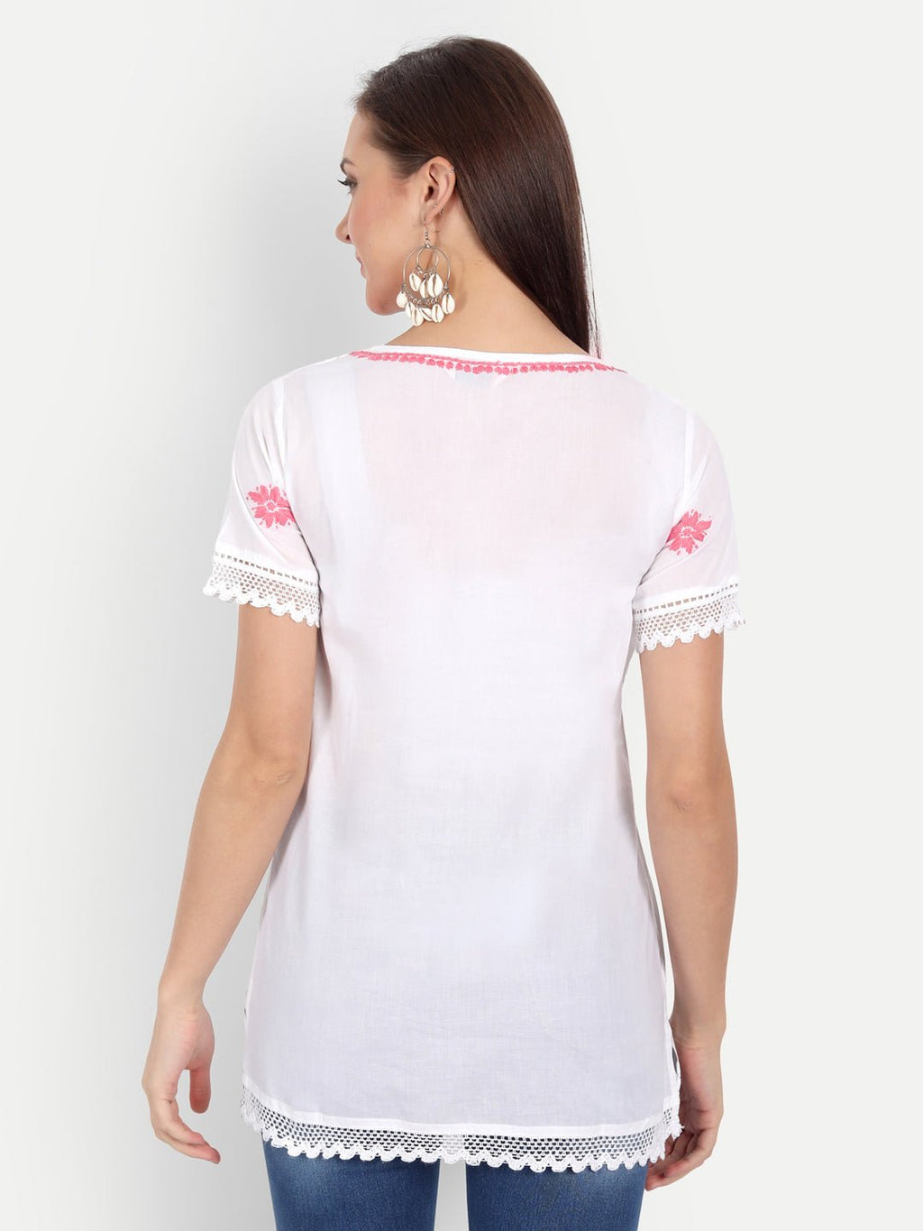Lucknow Chikankari Hand Embroidered Top Pink - Indiankala4u