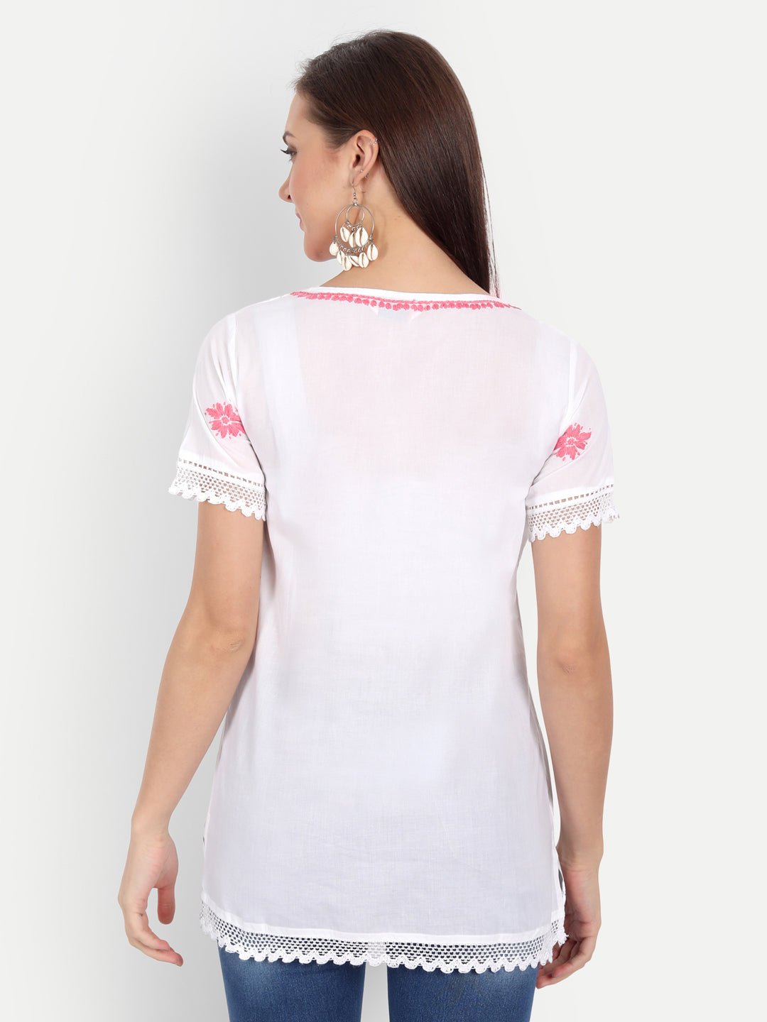 Lucknow Chikankari Hand Embroidered Top Pink - Indiankala4u