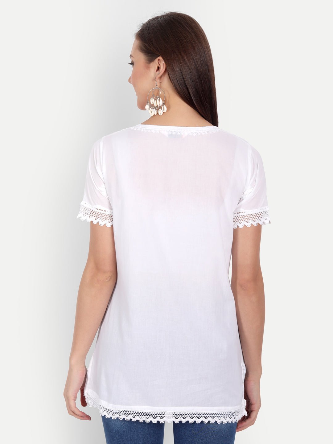 Lucknow Chikankari Hand Embroidered Top White - Indiankala4u