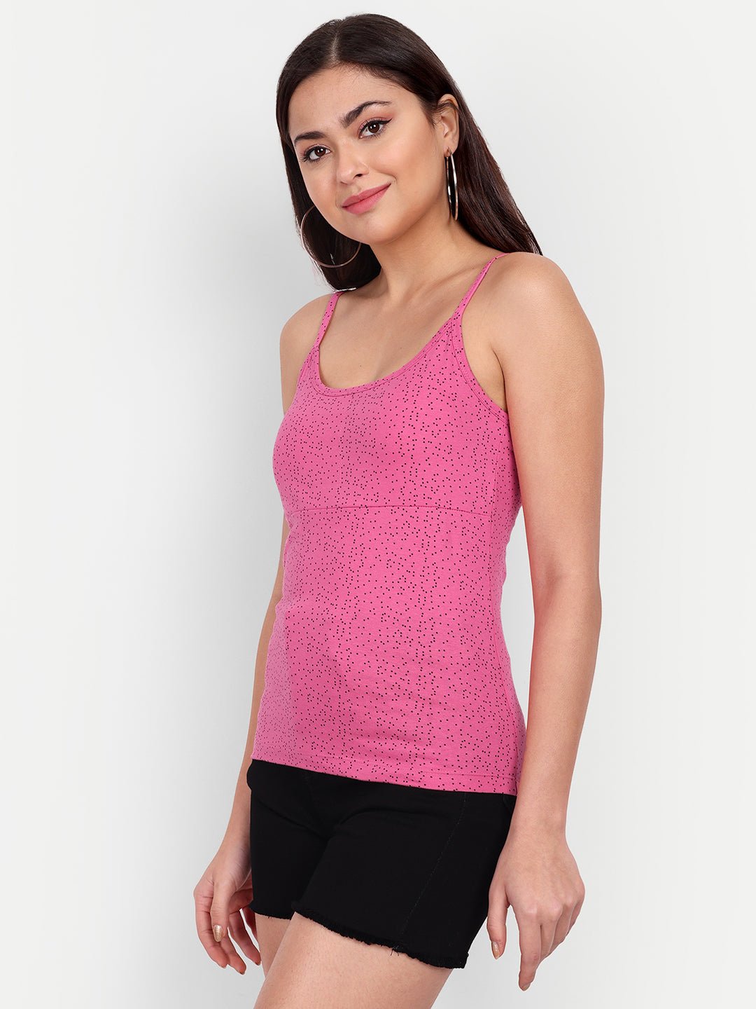 Padded Camisole Cotton Lycra Slip Spaghetti Tank Top Removable Washable Pads - Indiankala4u