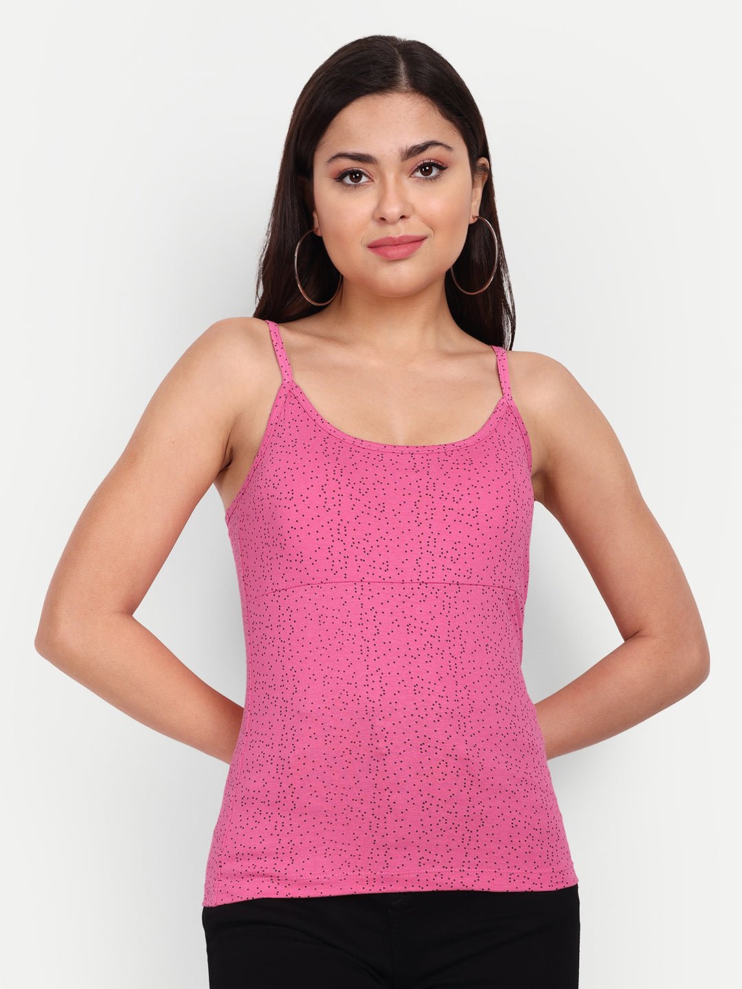 Padded Camisole Cotton Lycra Slip Spaghetti Tank Top Removable Washable Pads - Indiankala4u