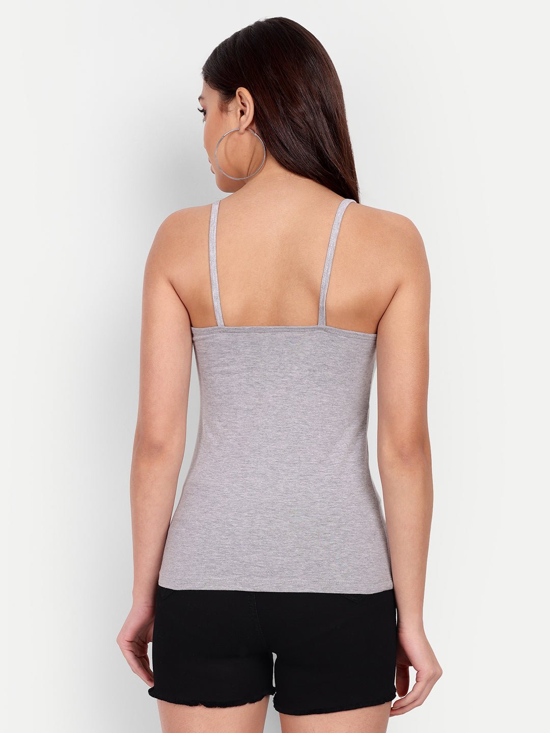 Padded Camisole Cotton Lycra Slip Spaghetti Tank Top Removable Washable Pads - Indiankala4u