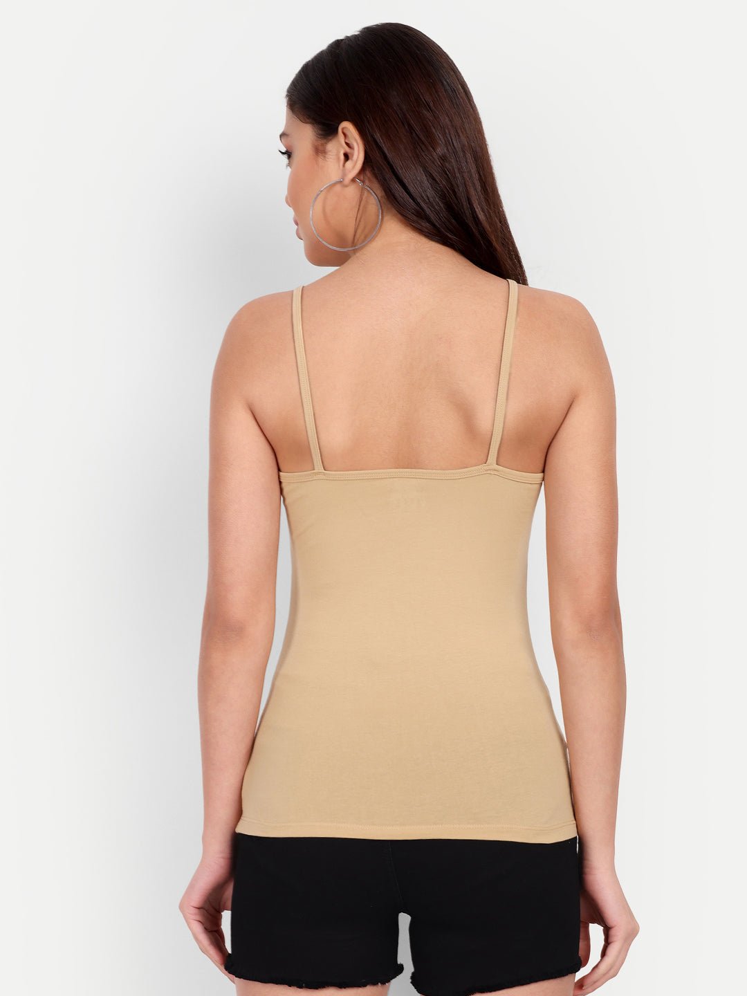 Padded Camisole Cotton Lycra Slip Spaghetti Tank Top Removable Washable Pads - Indiankala4u