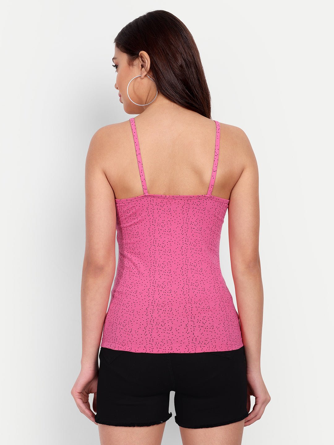 Padded Camisole Cotton Lycra Slip Spaghetti Tank Top Removable Washable Pads - Indiankala4u