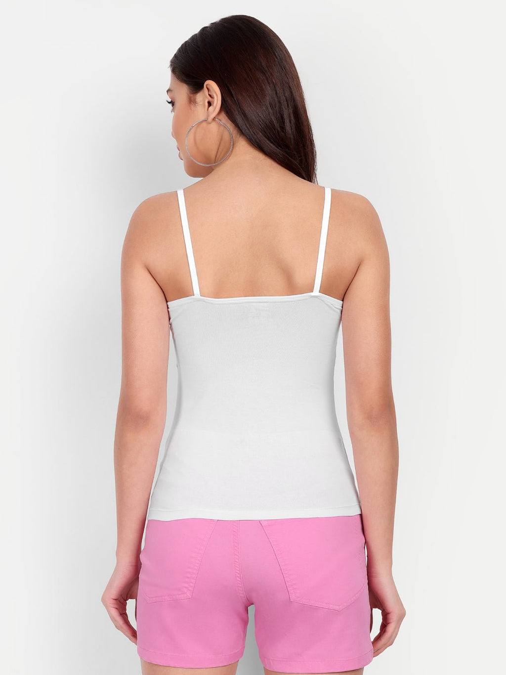 Padded Camisole Cotton Lycra Slip Spaghetti Tank Top Removable Washable Pads - Indiankala4u