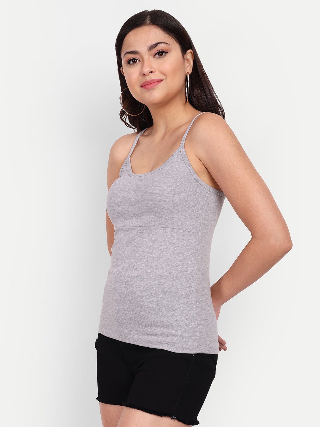Padded Camisole Cotton Lycra Slip Spaghetti Tank Top Removable Washable Pads - Indiankala4u