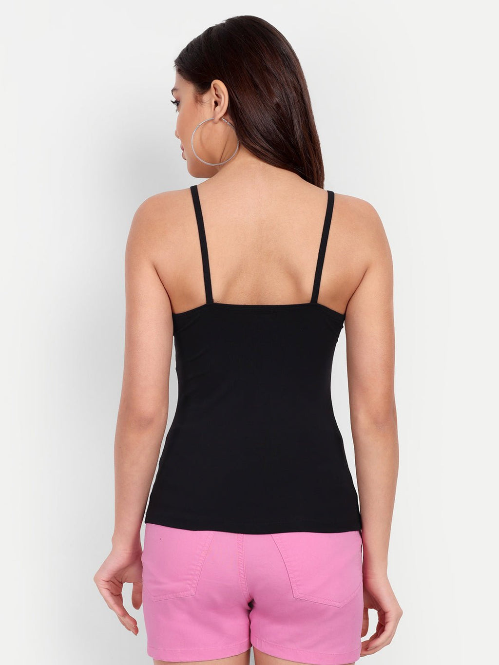 Padded Seamless Cotton Rich Soft Camisole Spaghetti Tank Slip, Removable Washable Pads - Indiankala4u