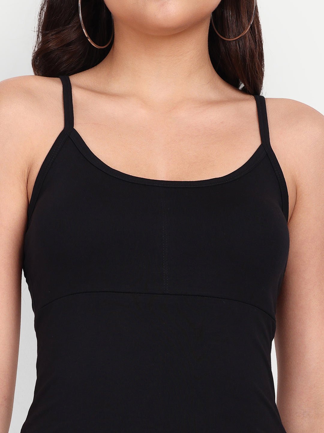 Padded Seamless Cotton Rich Soft Camisole Spaghetti Tank Slip, Removable Washable Pads - Indiankala4u